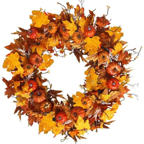 New 28 Inch Fall Wreath for Front Door Outside Large Artificial Autumn Wreath - Picture 5 of 7
